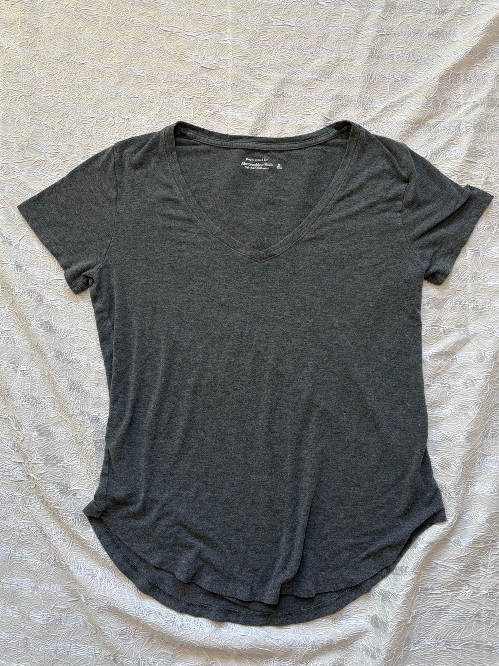 Abercrombie & Fitch Women's Dark Gray Drapey V-Neck Tee - Soft A&F Collection